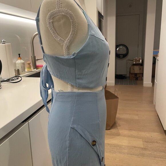 Love & Other Things Blue Two-Piece Set – Button Front Crop Top & Skirt | Size S - Picture 8 of 10